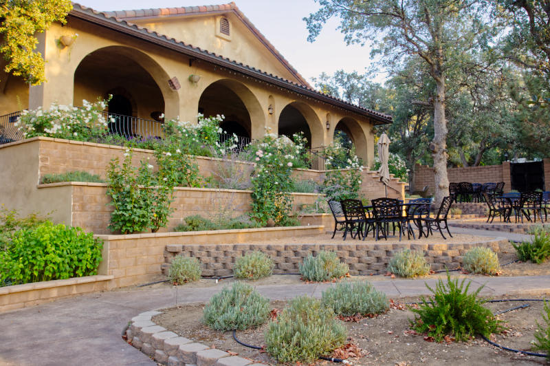 Mediterranean-style terraced patio and tasting room